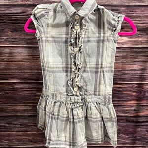 Gymboree Plaid Ruffle Dress - Gray and White with Gold threading